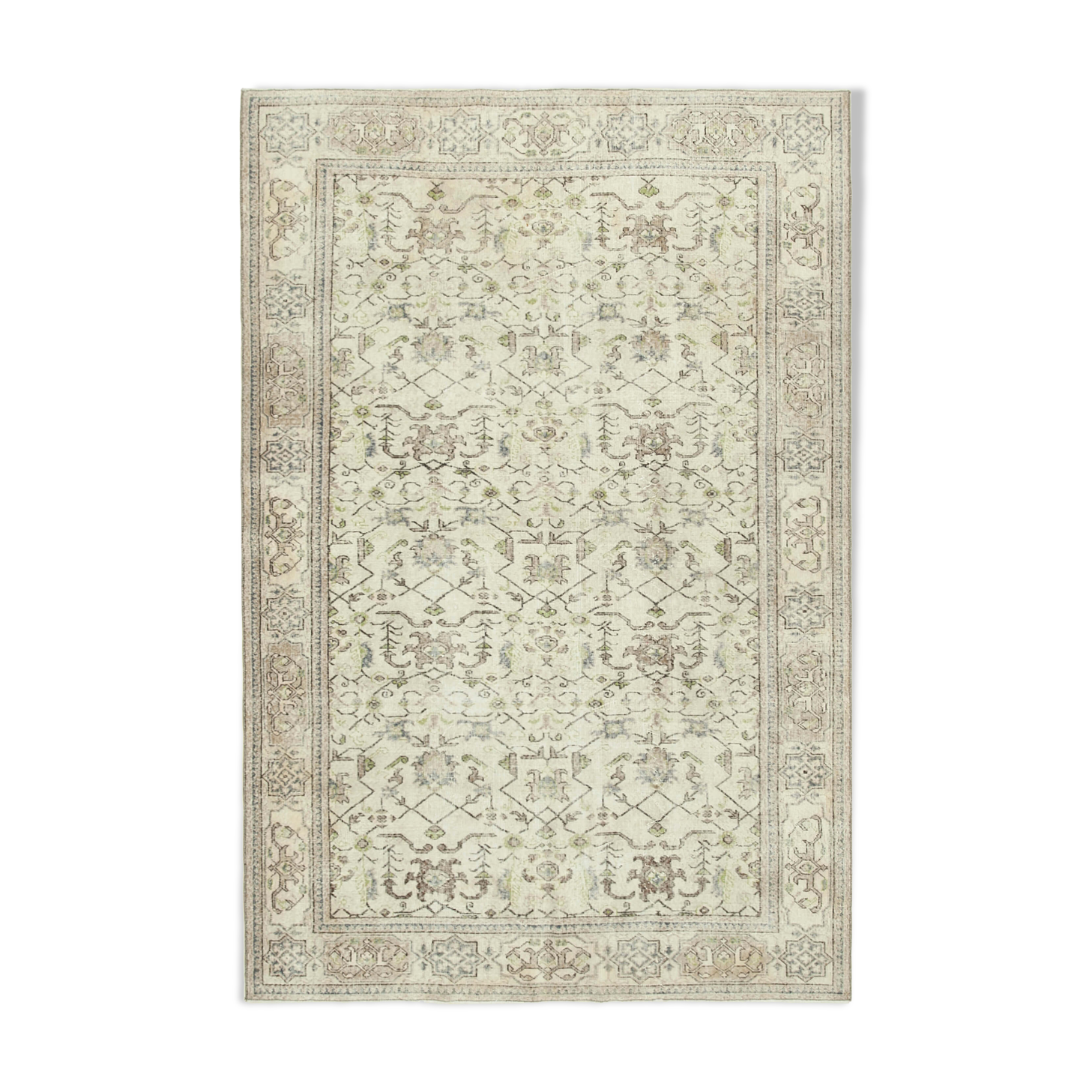 Handmade distressed oriental beige rug 202 cm x 296 cm