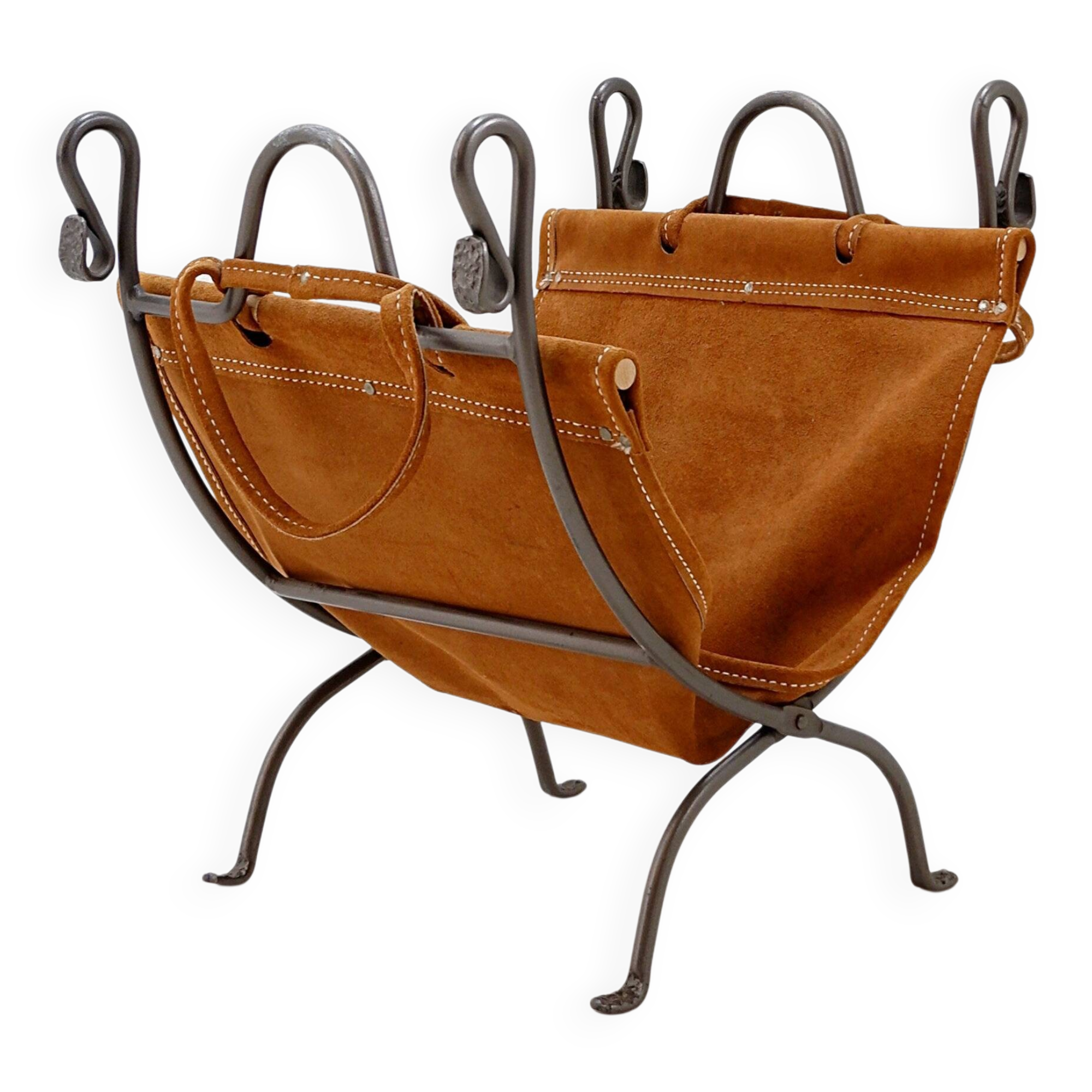 Wrought iron log holder with suede log holder