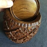 8 coasters and carved wooden box