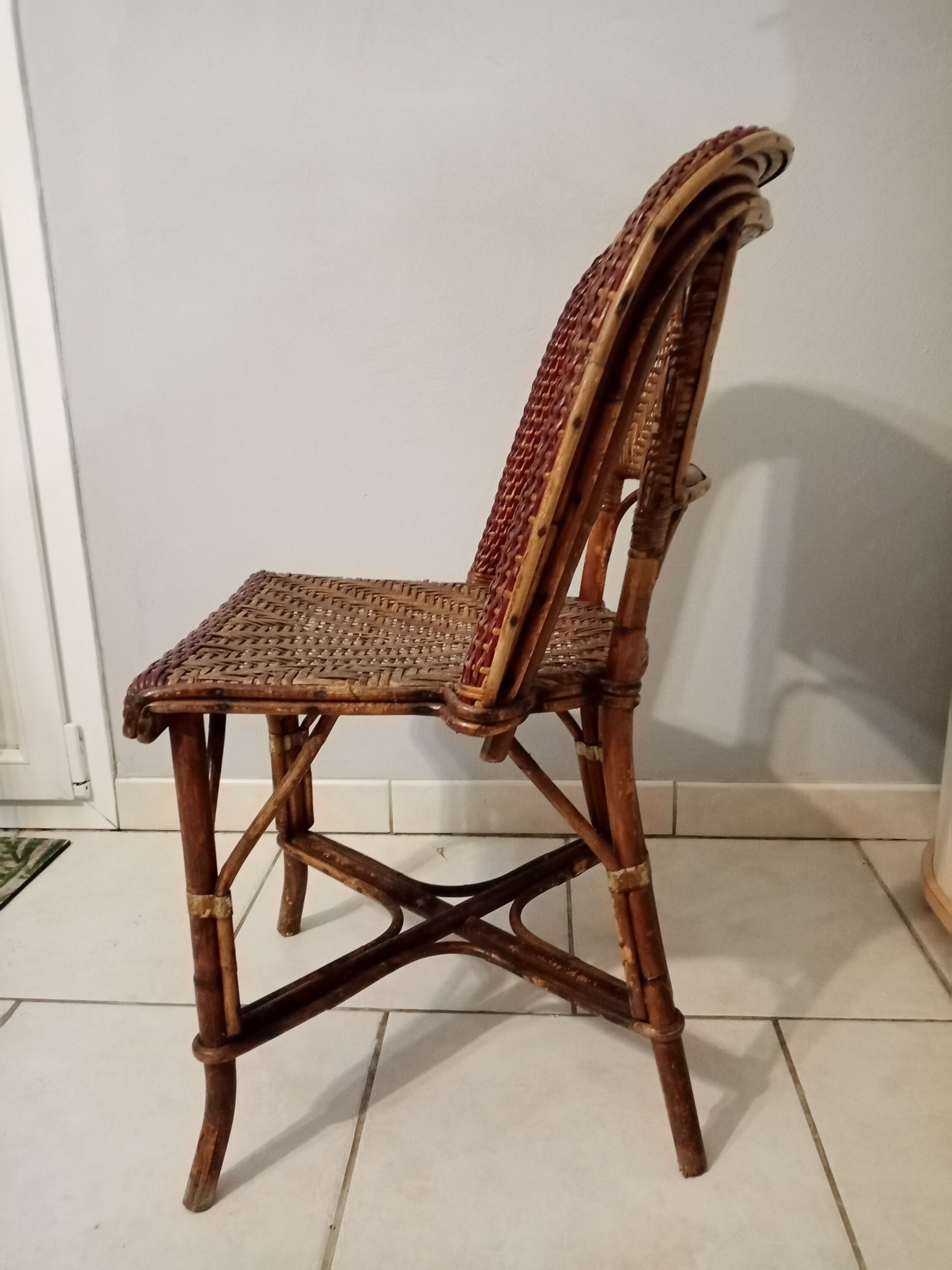 Old rattan bistro chair ROUSSEAU with plate