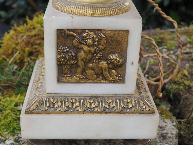 Antique French Marble Bronze Cherub Lamp - Napoleon III Style