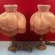 Pair of brass foot lamps, haloed but acceptable lampshades H 33 cm
