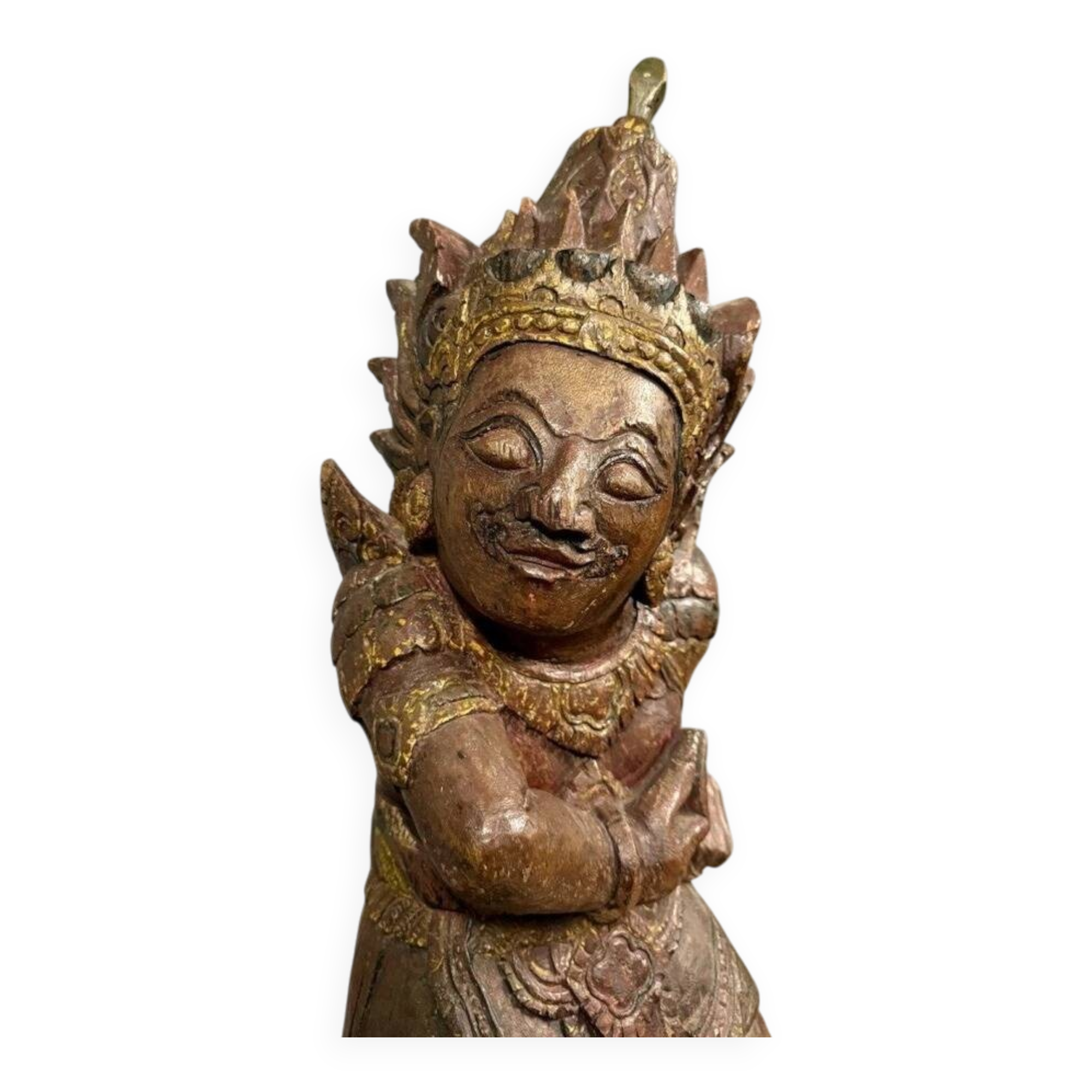 India, mid-19th century: Very large carved wooden statue of a God