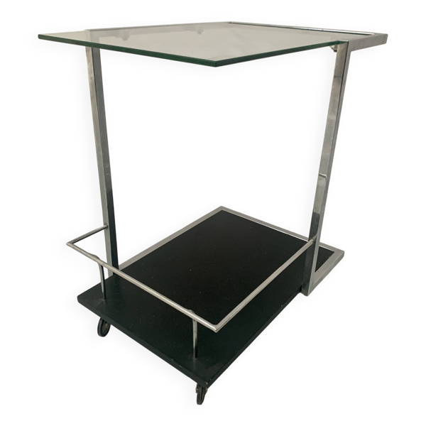 Table a desservir roulante en métal chromé XX siècle