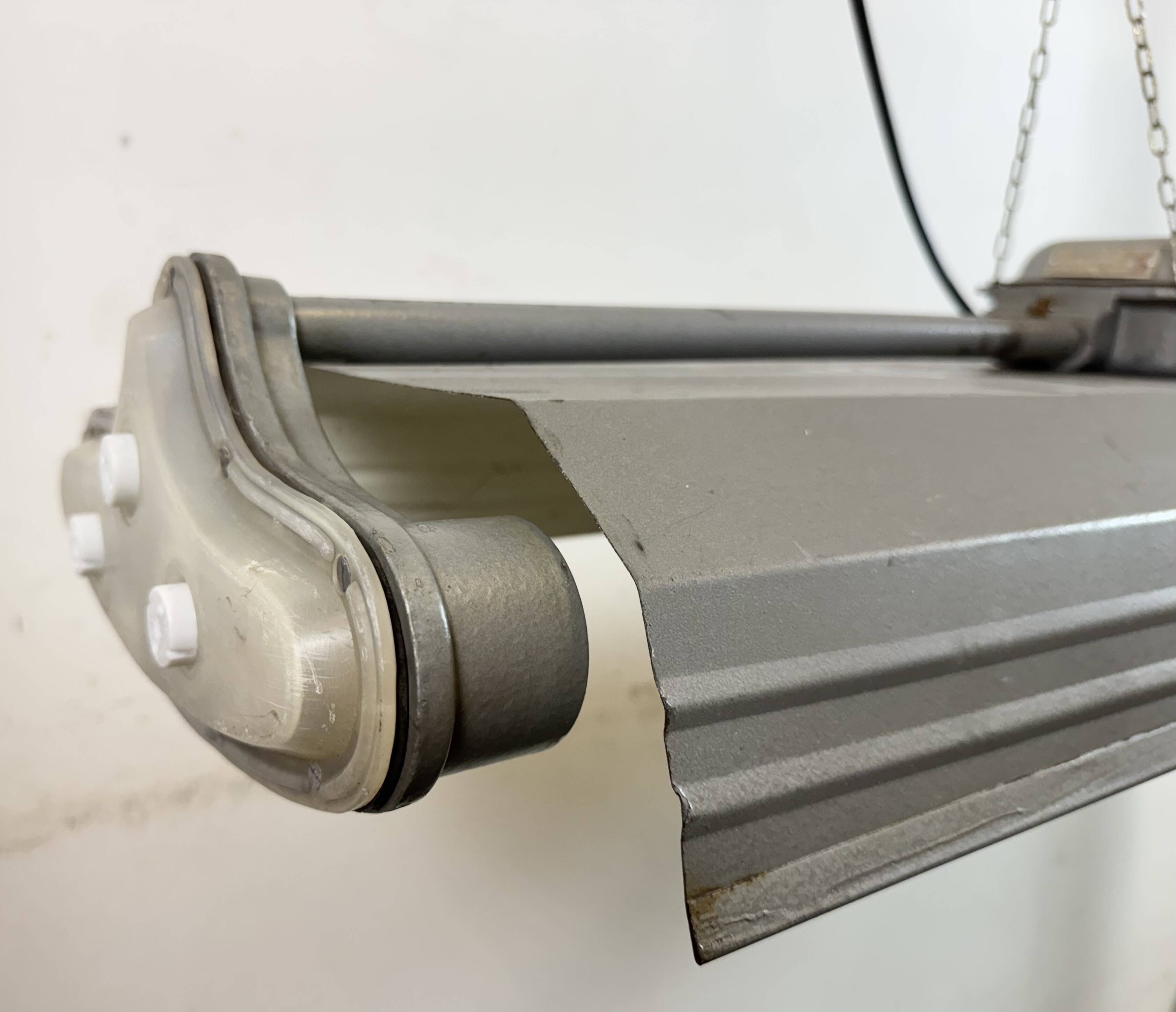 Grey Industrial Hanging Tube Light from Polam Gdansk, 1970s