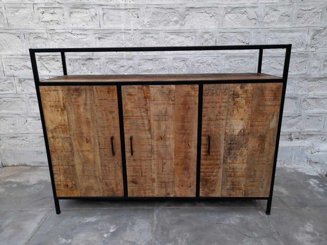 Industrial-style buffet made of solid mango wood.