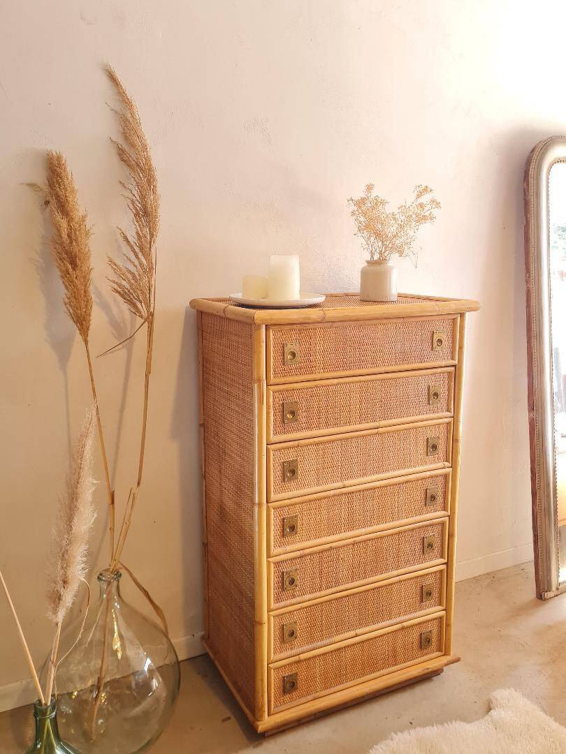 Dal Vera rattan chest of drawers, Italy circa 1970
