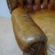 Vintage Cognac Leather Wingback Chesterfield Armchair, England 1940s