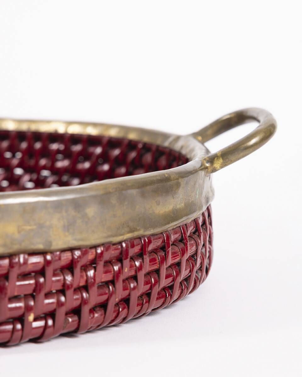 Vintage 1970s Wicker and Brass Tray, Italian Design