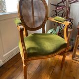 Louis XVI style armchair in velvet and rattan