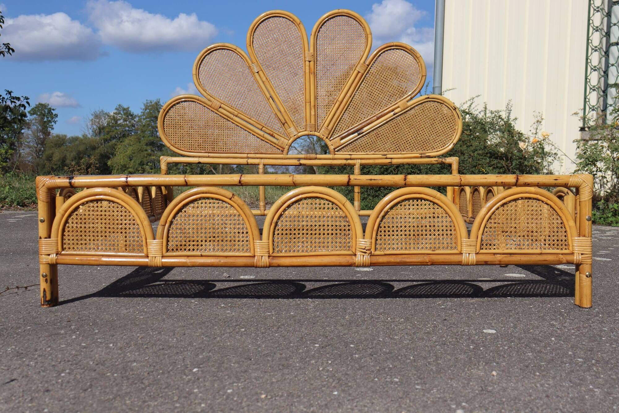 Rattan and bamboo bed Italy 1960