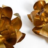 Pair of 70's gilded floral Regency wall or ceiling lamp with large leaves