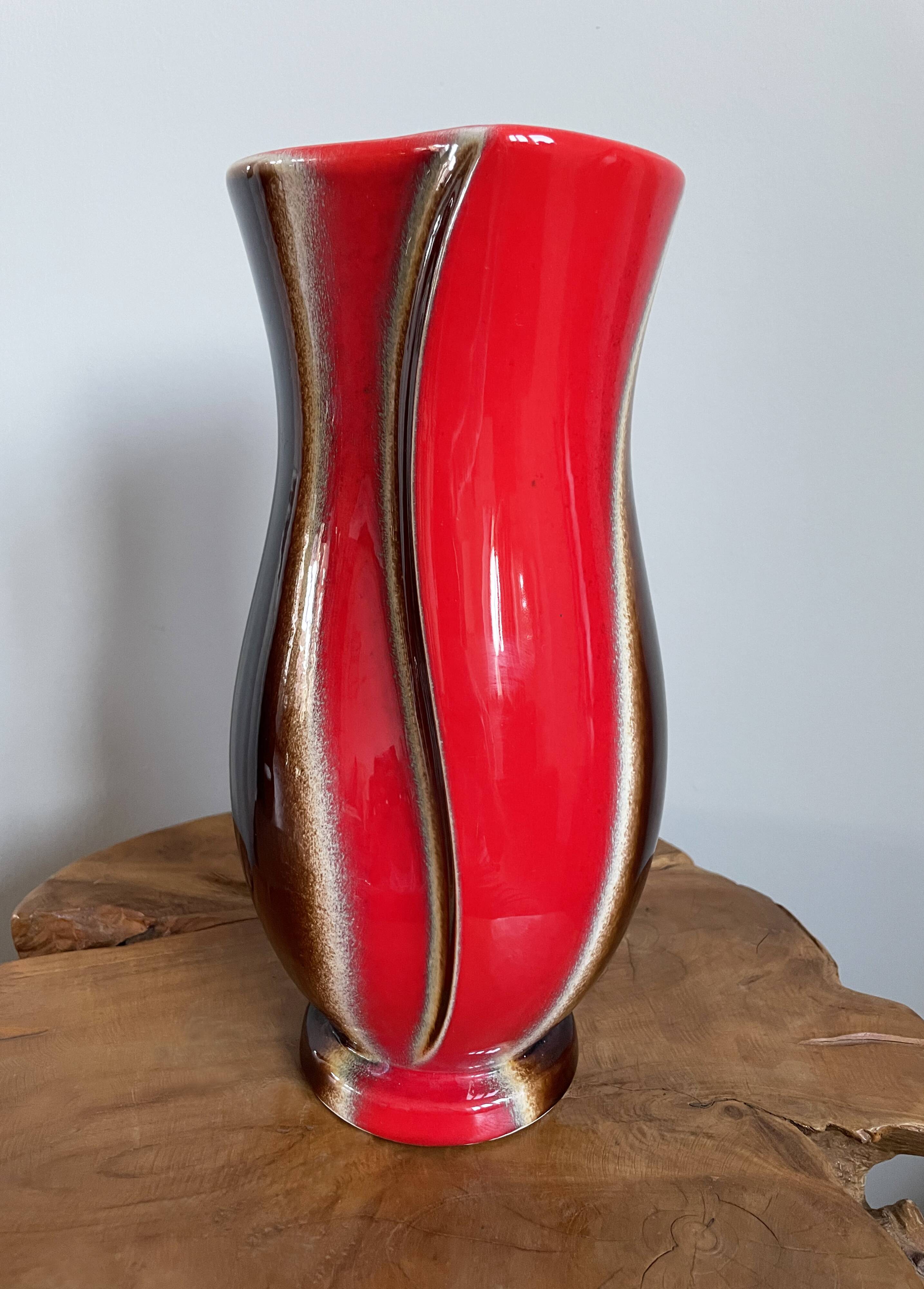 Red-Brown Verceram Vase Model 6390-28, French Mid-Century Modern Art Pottery from the 1960s