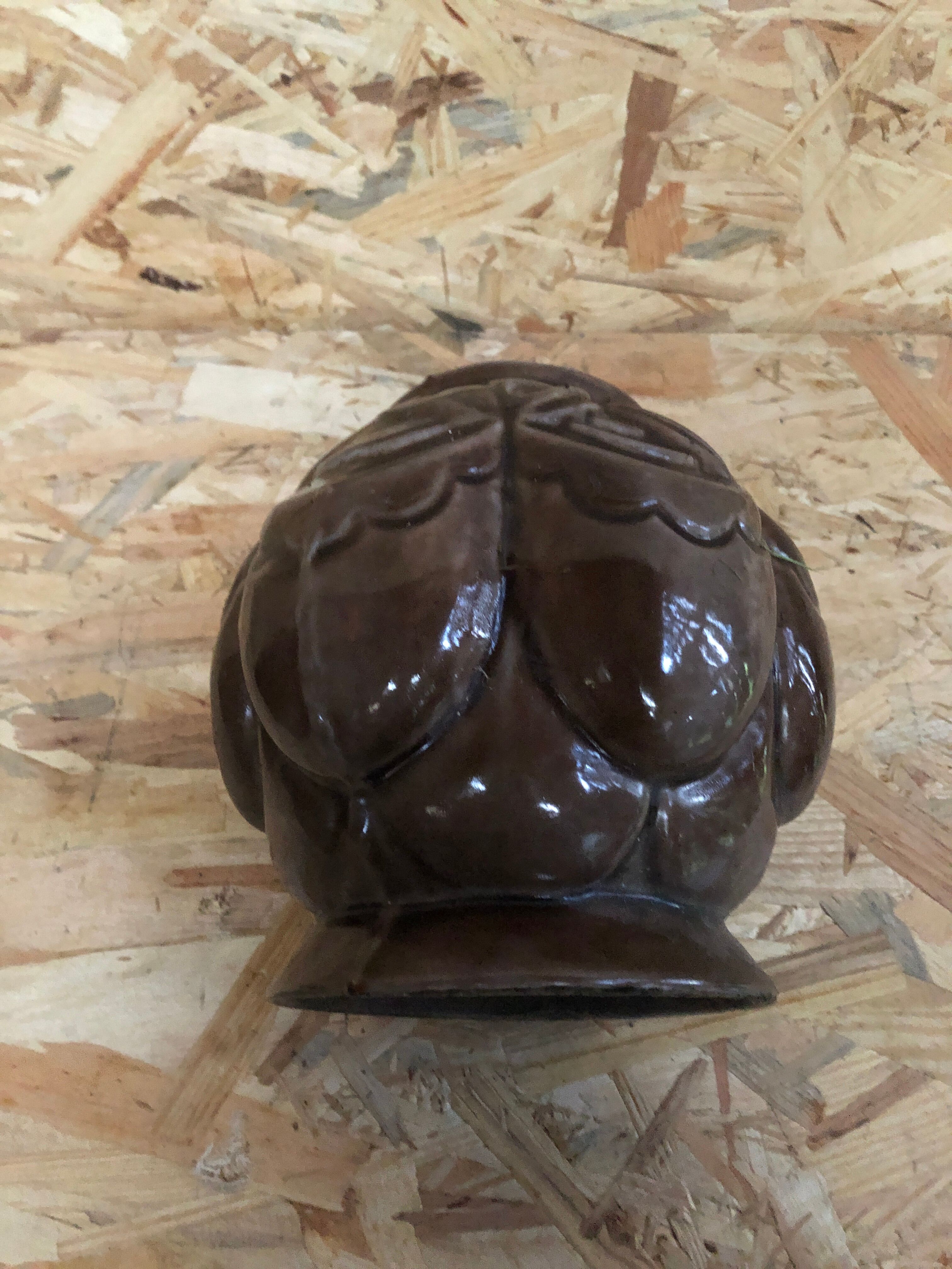 Old art deco vintage brown enameled cast iron plant pot