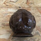 Old art deco vintage brown enameled cast iron plant pot