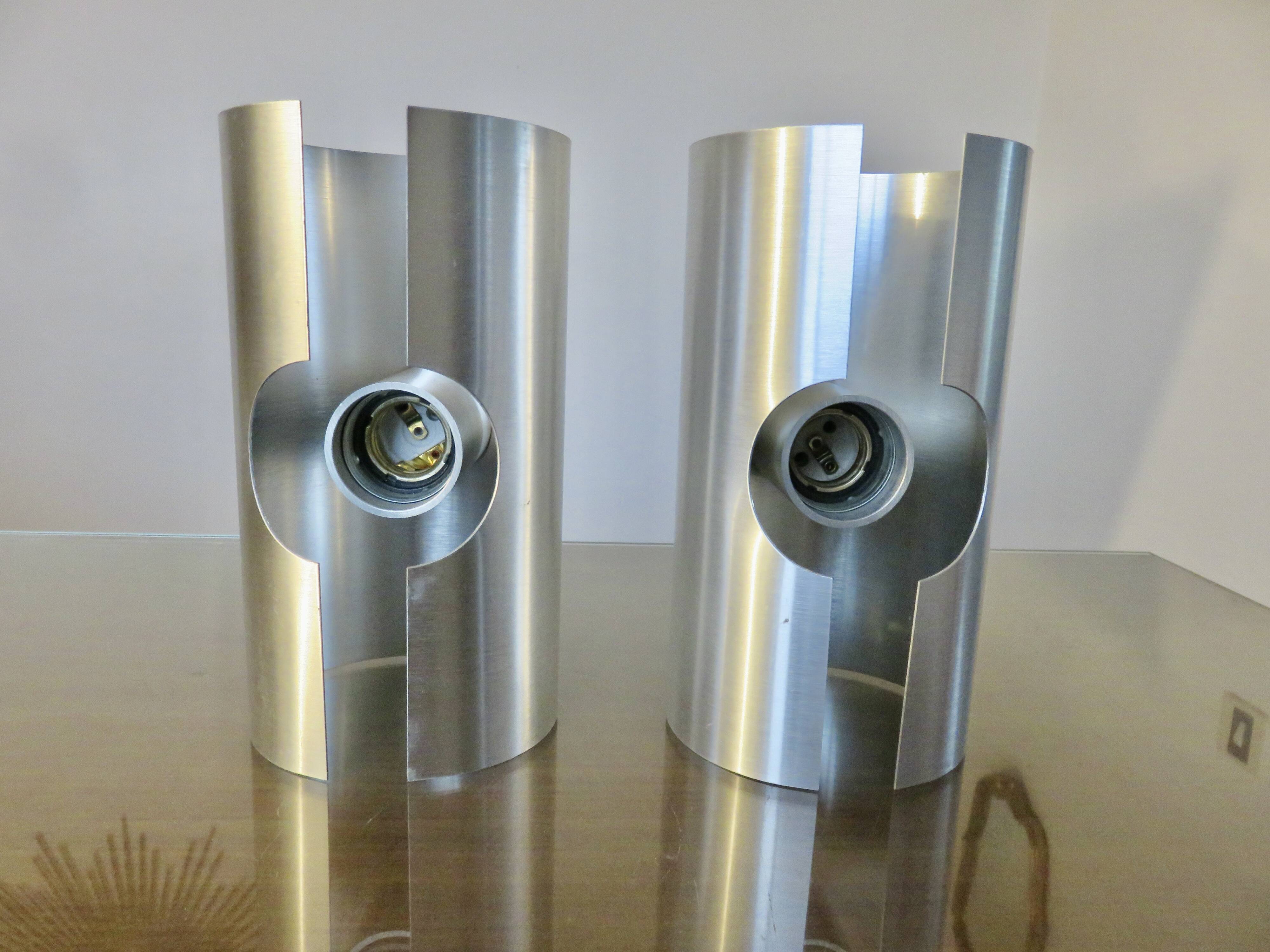 Pair of "oxar" brushed metal wall lights, space age, 1970