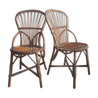Pair of vintage rattan chairs by Audoux and Minnet