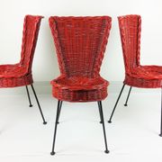 3 chaises en rotin et métal 1950