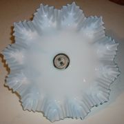 Suspension opaline drapée des années 30 bleue et blanche