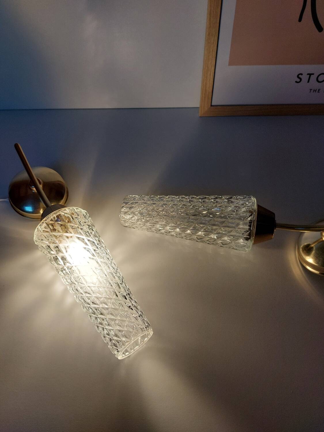 Pair of brass and glass wall lights
