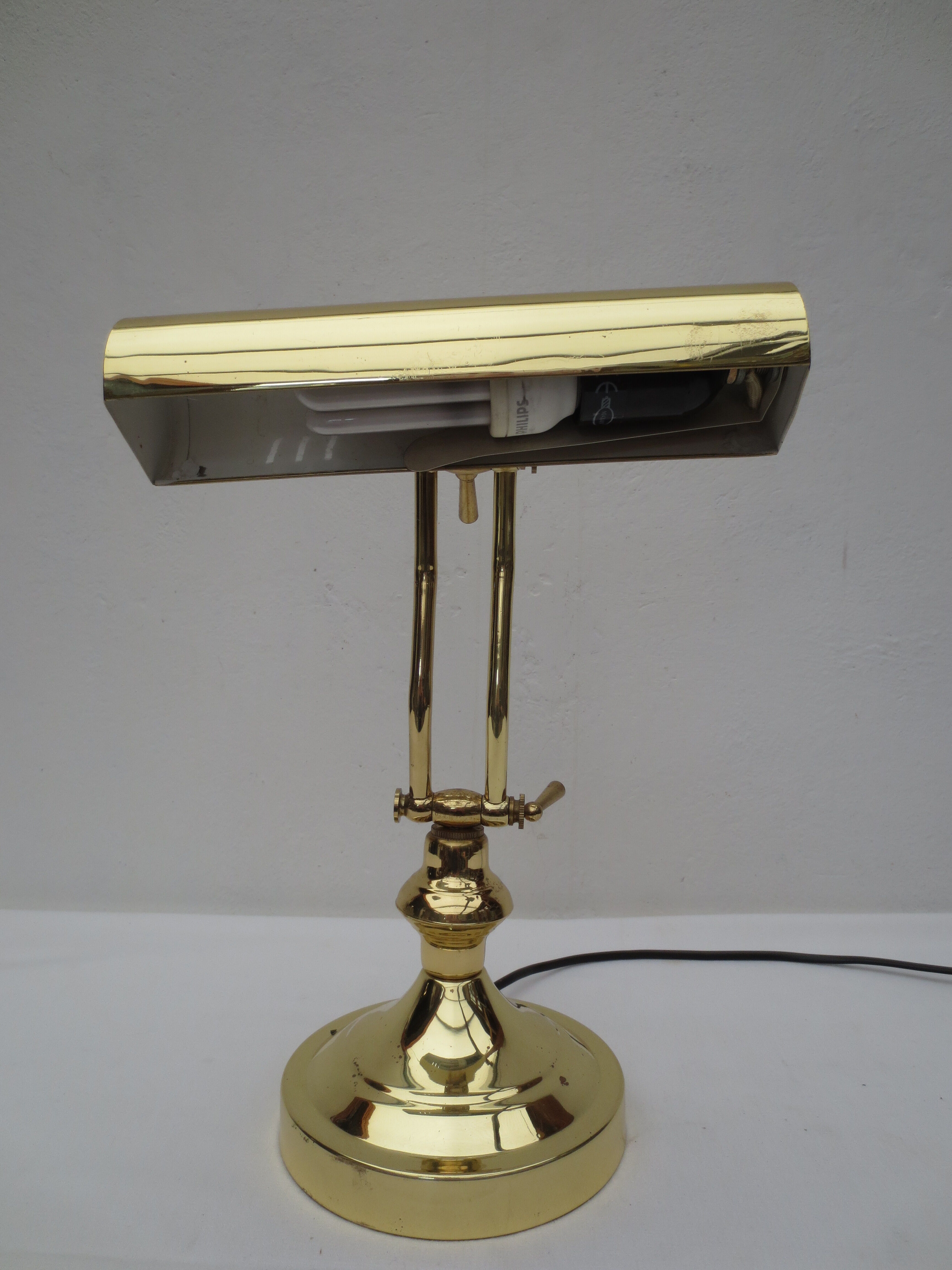 Desk/bank lamp, hinged gilded brass