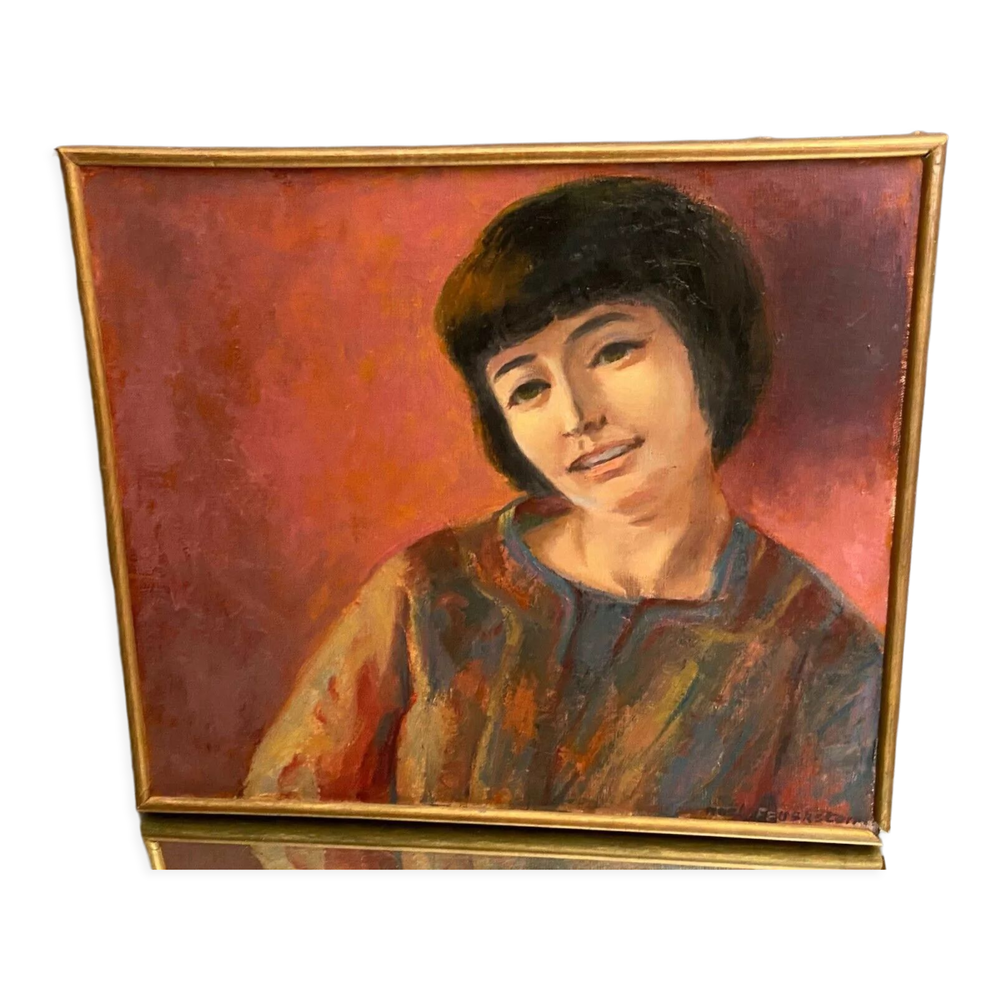 Painting signed Noël Feuerstein 1904-1998 oil on canvas portrait young girl