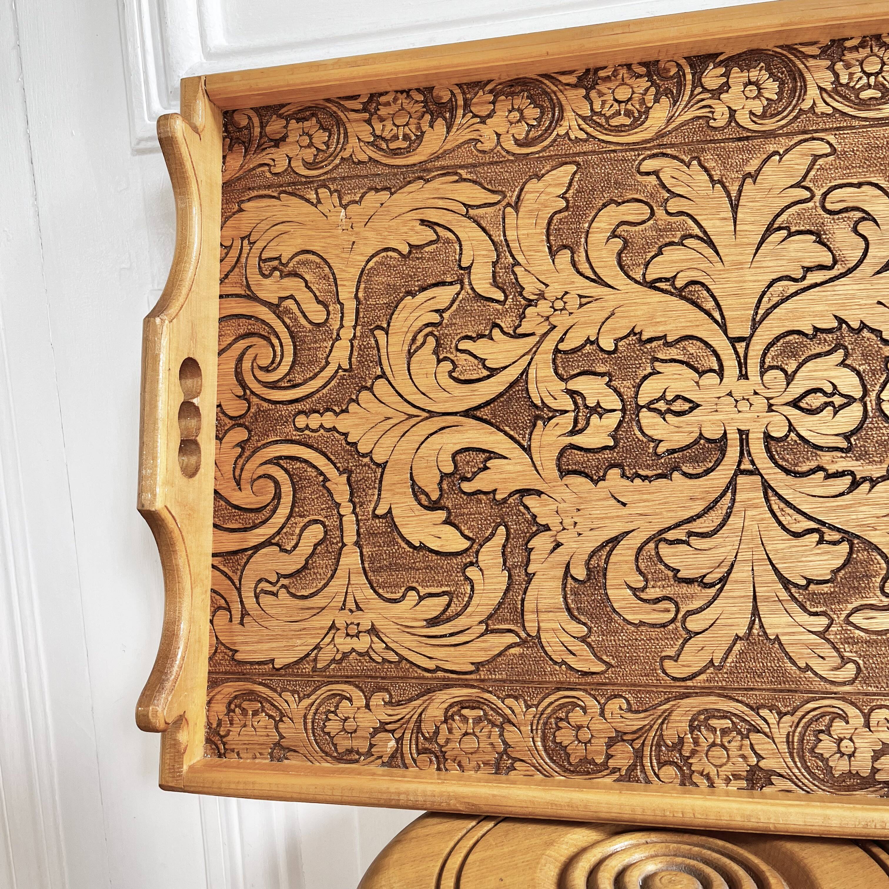 Engraved wooden tray