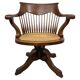 Chaise de bureau pivotante en chêne avec siège en rotin