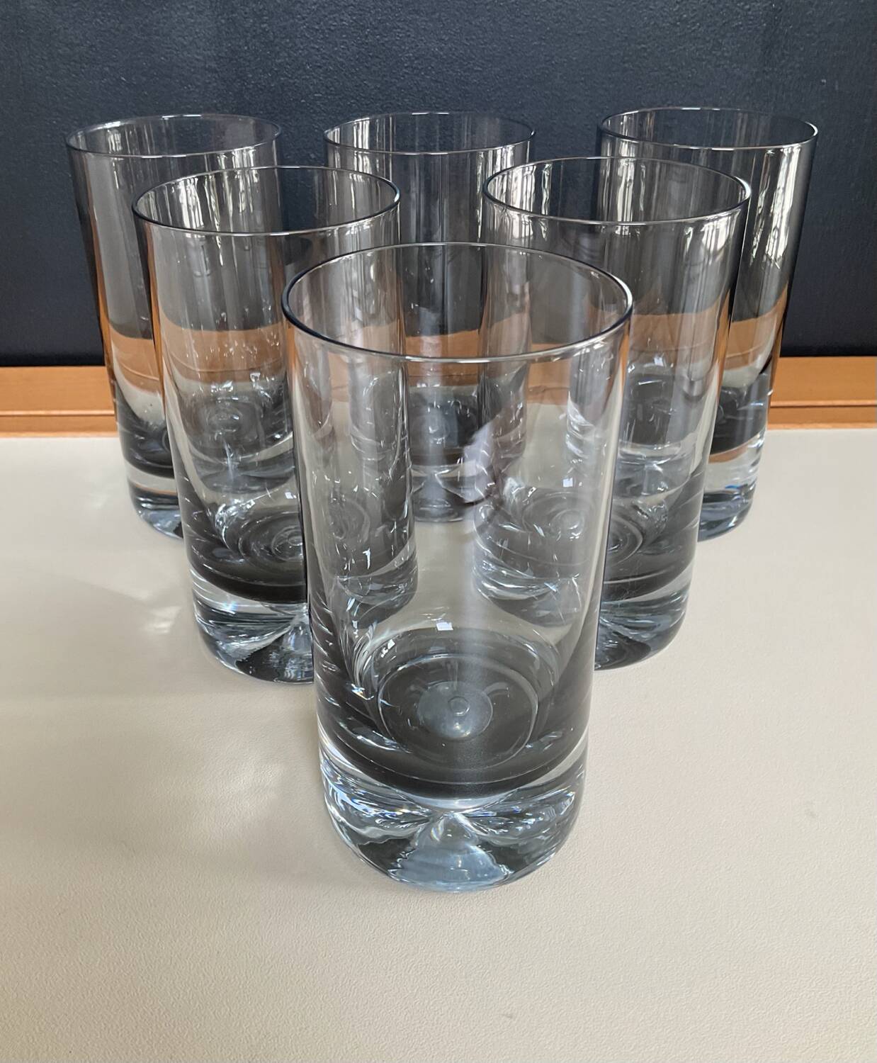 Set of 6 vintage smoked glasses with bubble feet from the 1970s.