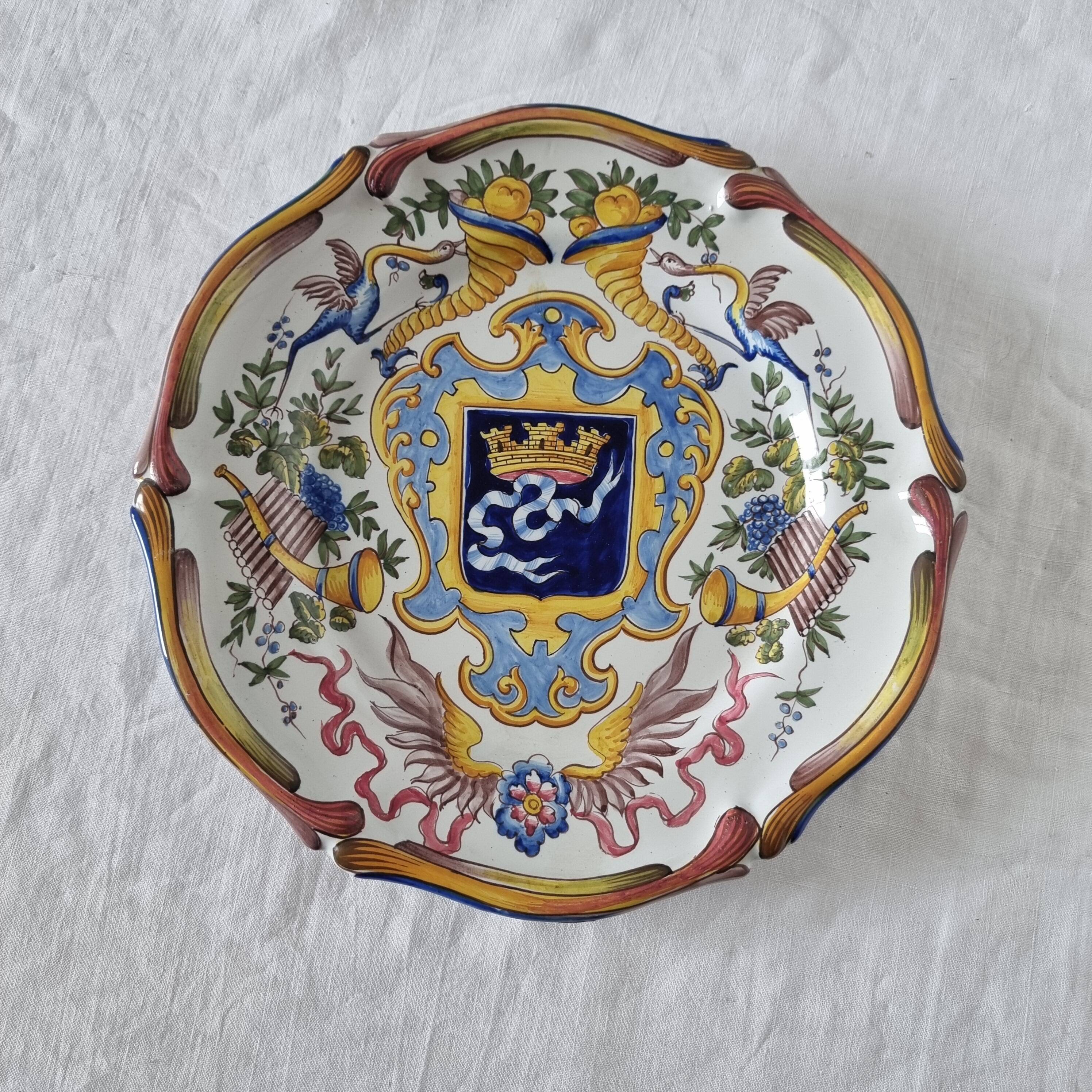 Antique French ceramic plate from Saint-Cement from 1800 Coat of arms of