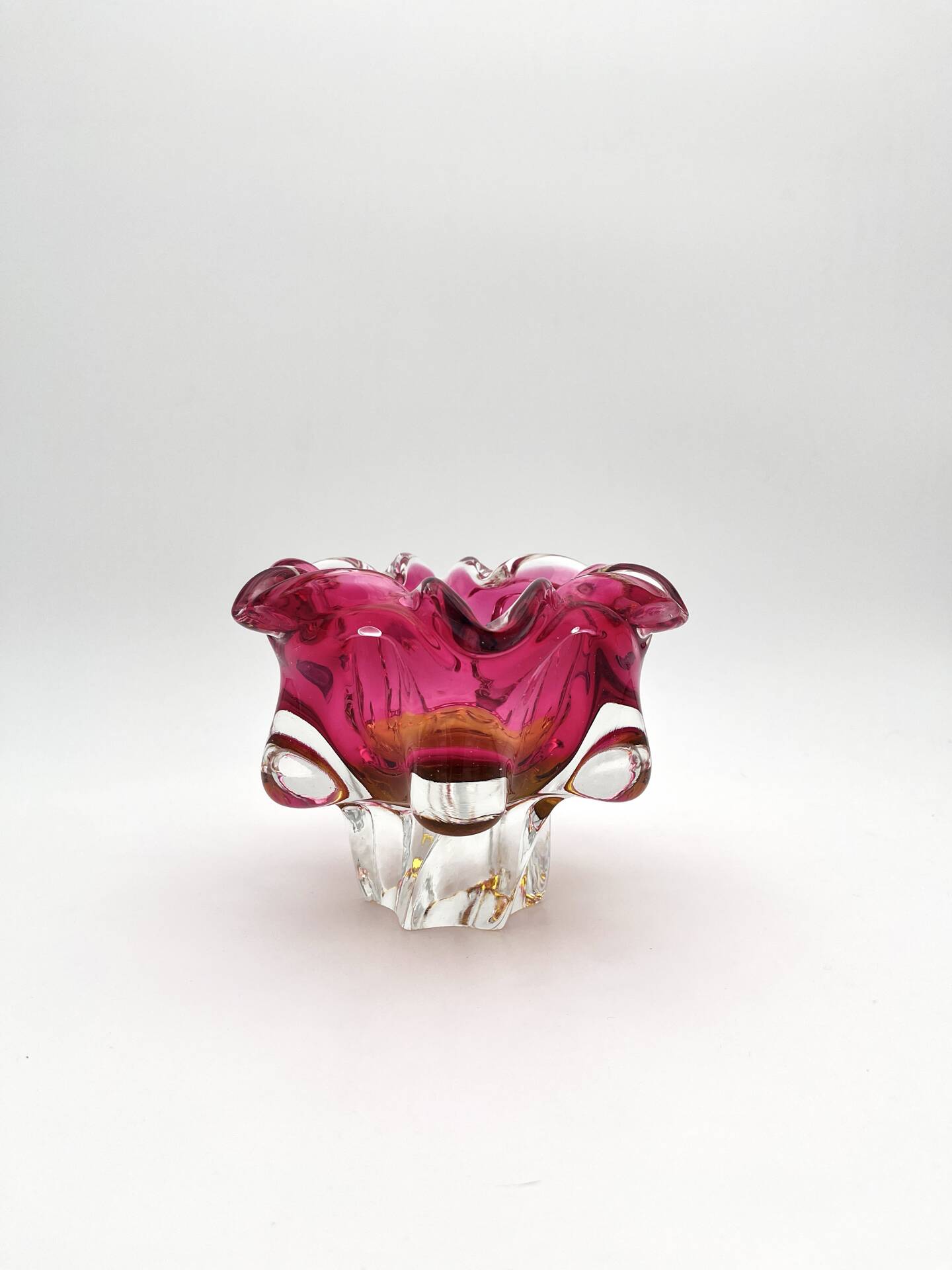 Bowl Ashtray Josef Hospodka Chribska Sommerso Rose 14cm 1.78kg
