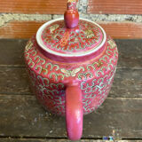 Antique MUN SHOU Teapot Pink Porcelain Flower Decor China Vintage #