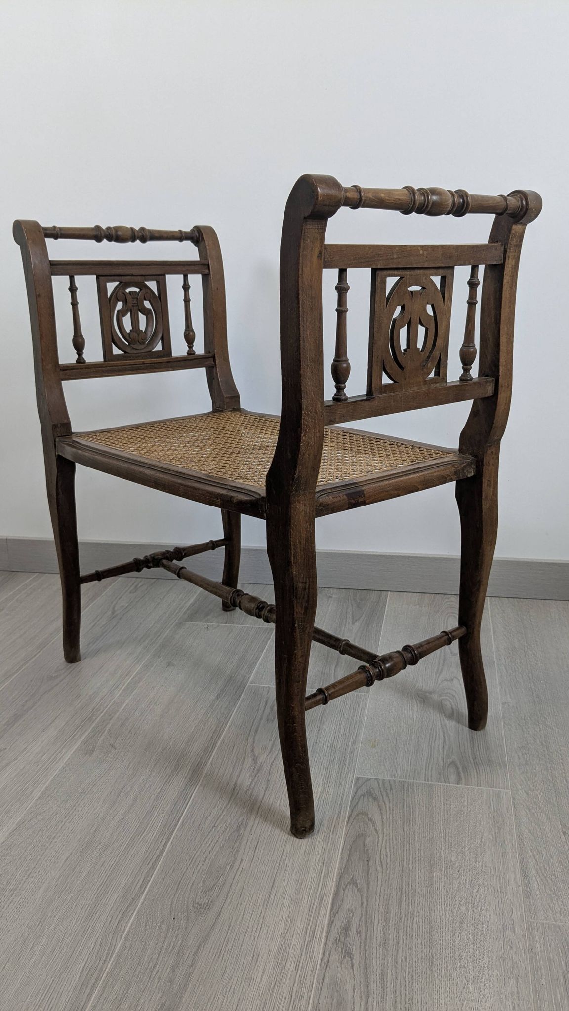 Napoleon III caned piano bench — bourgeois house spirit
