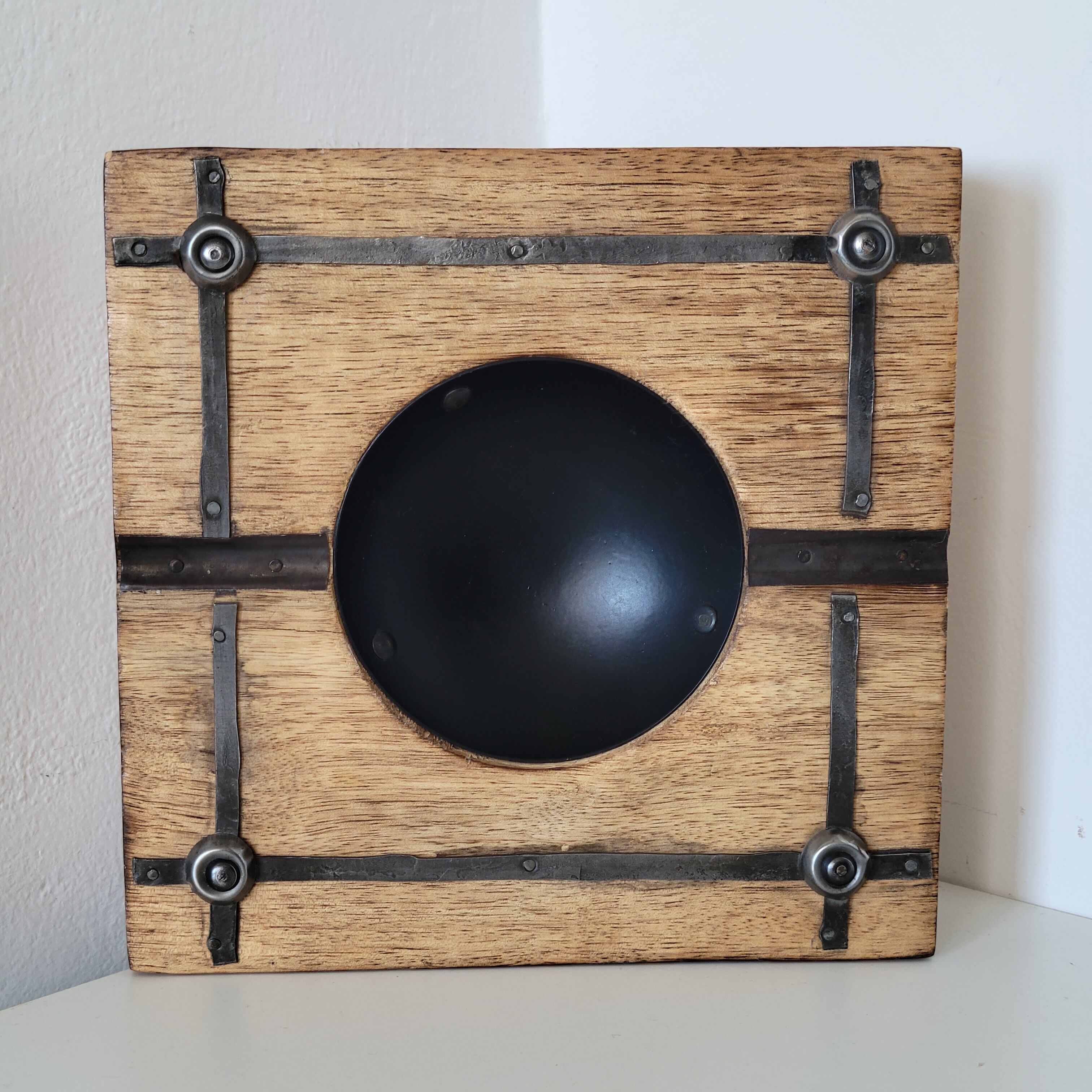 Ashtray empty pocket brutalist industrial metal and wood