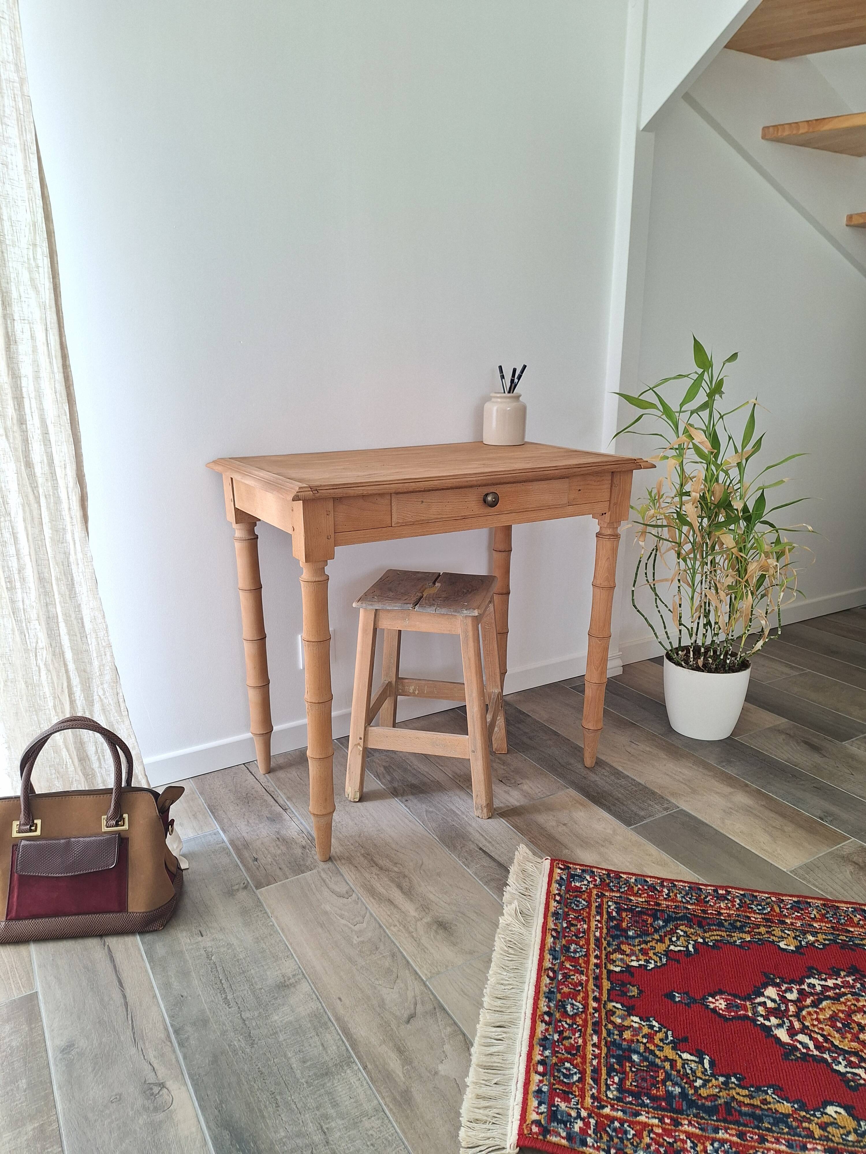 Old beech wood bureau/console/side table with bamboo legs.