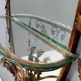 Entryway Mirror and Brass and Glass Console by Pierluigi Colli with Floral Frame