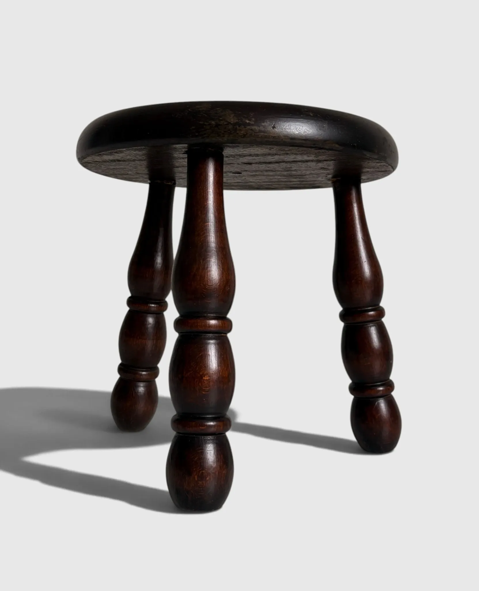 French Art Deco Tripod Stool in Chestnut, Attributed to Dudouyt, 1940s