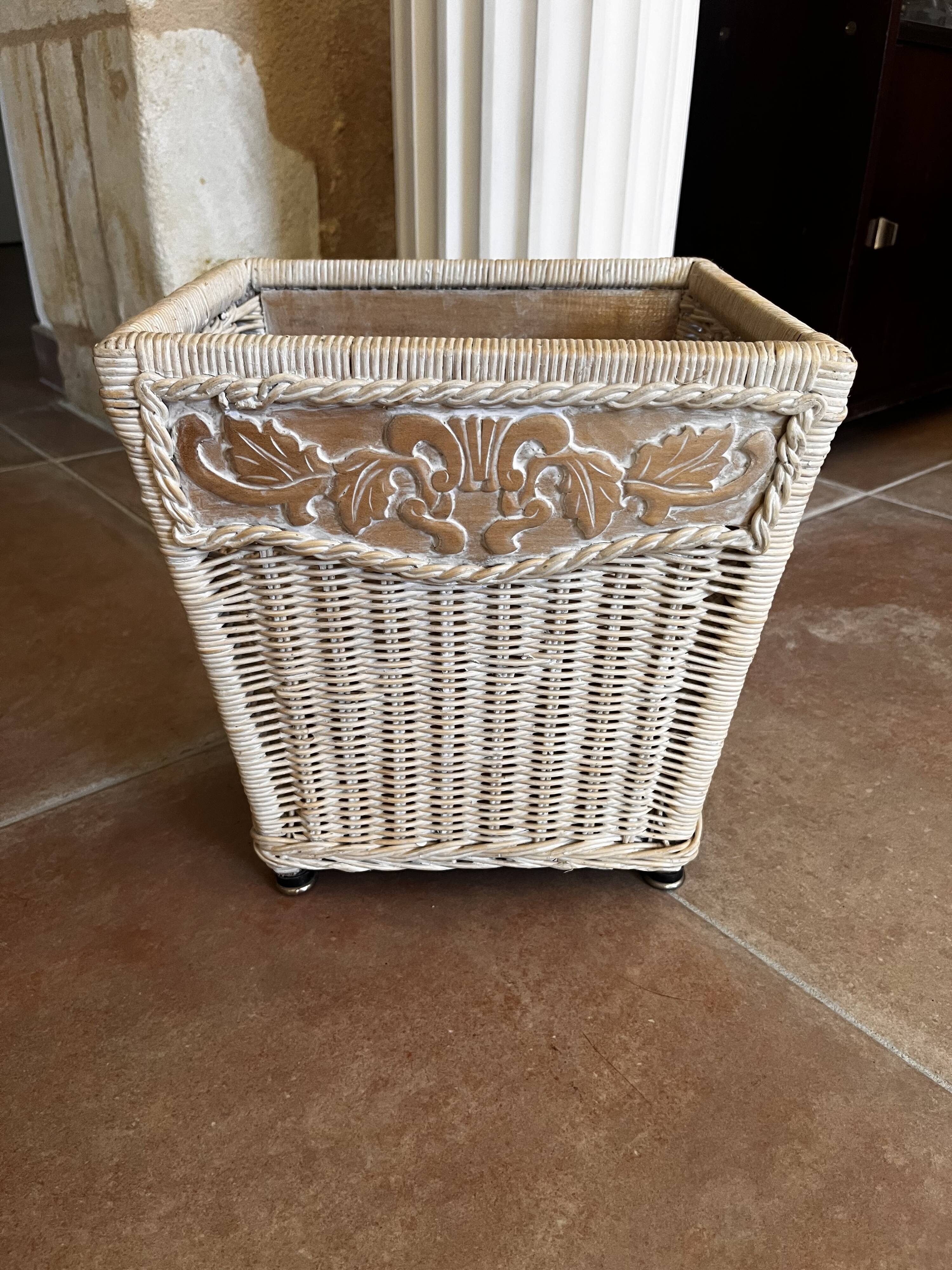 Wood and rattan cache pot