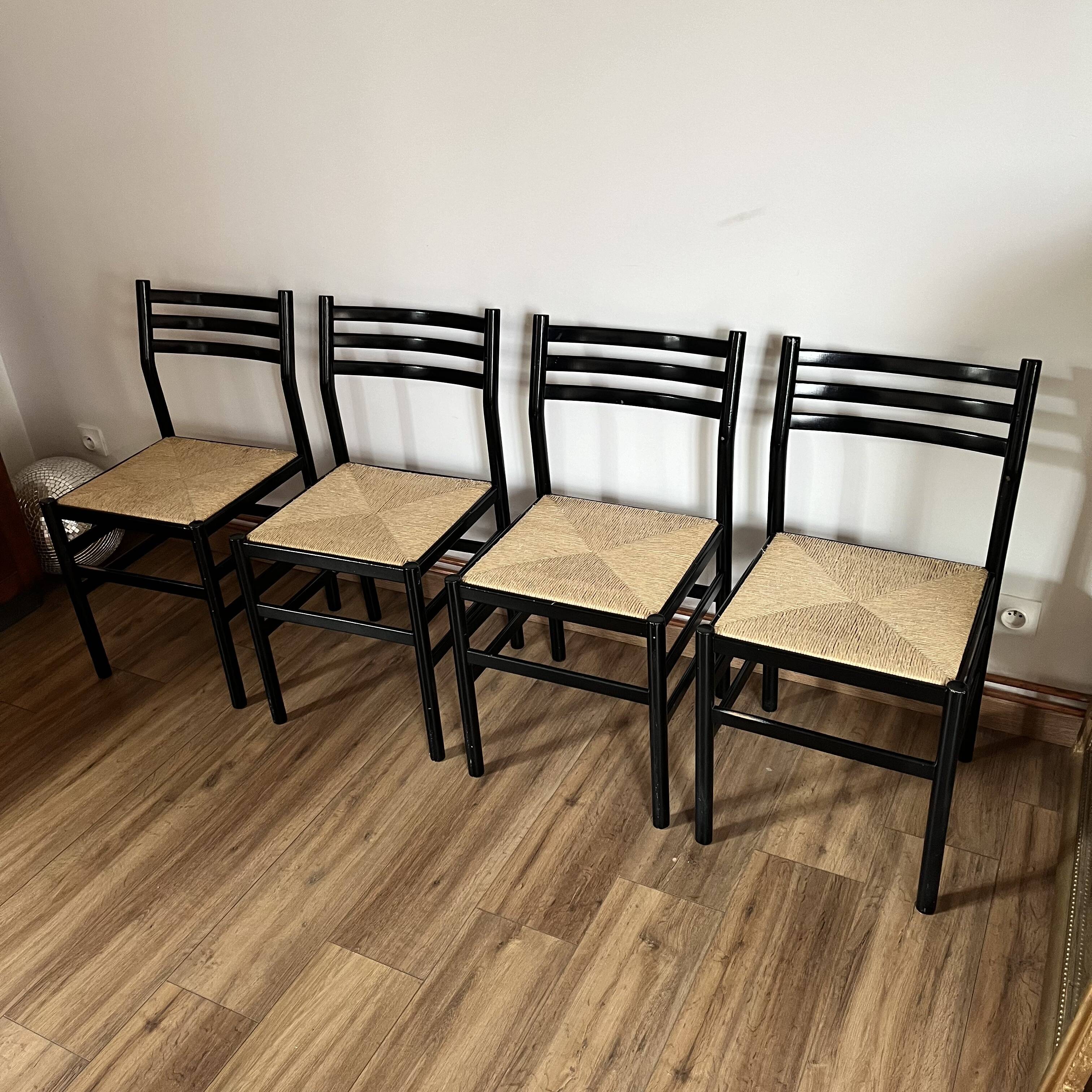 Set of 4 Italian black chairs 1970s