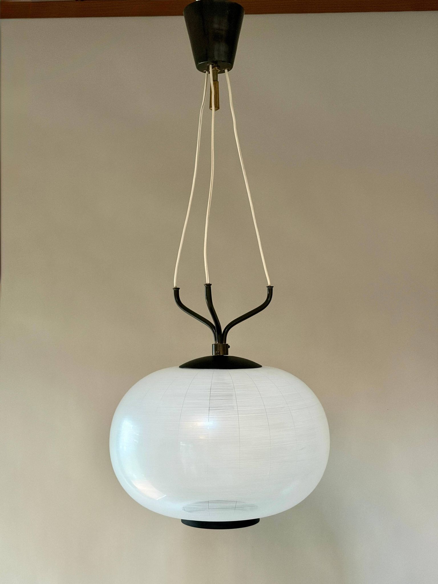 White filigree glass pendant from Murano - Italy, 1950