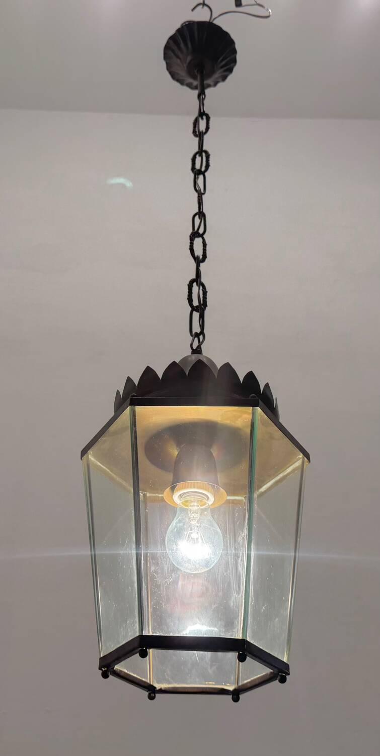 Suspension en verre et bronze vintage des années 1950