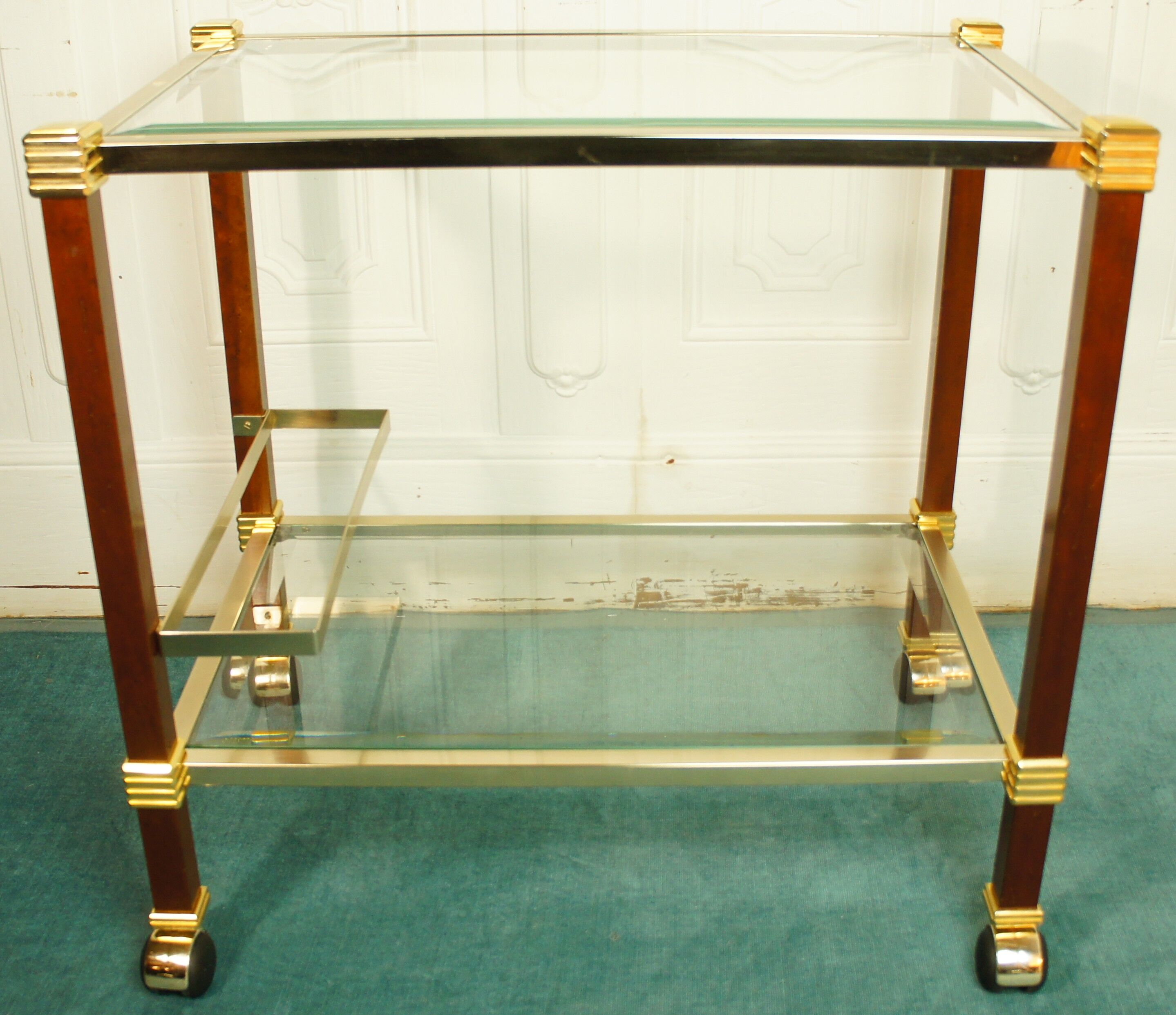Dessert bar "Hollywood Regency" in gold metal, bevelled glass and mahogany
