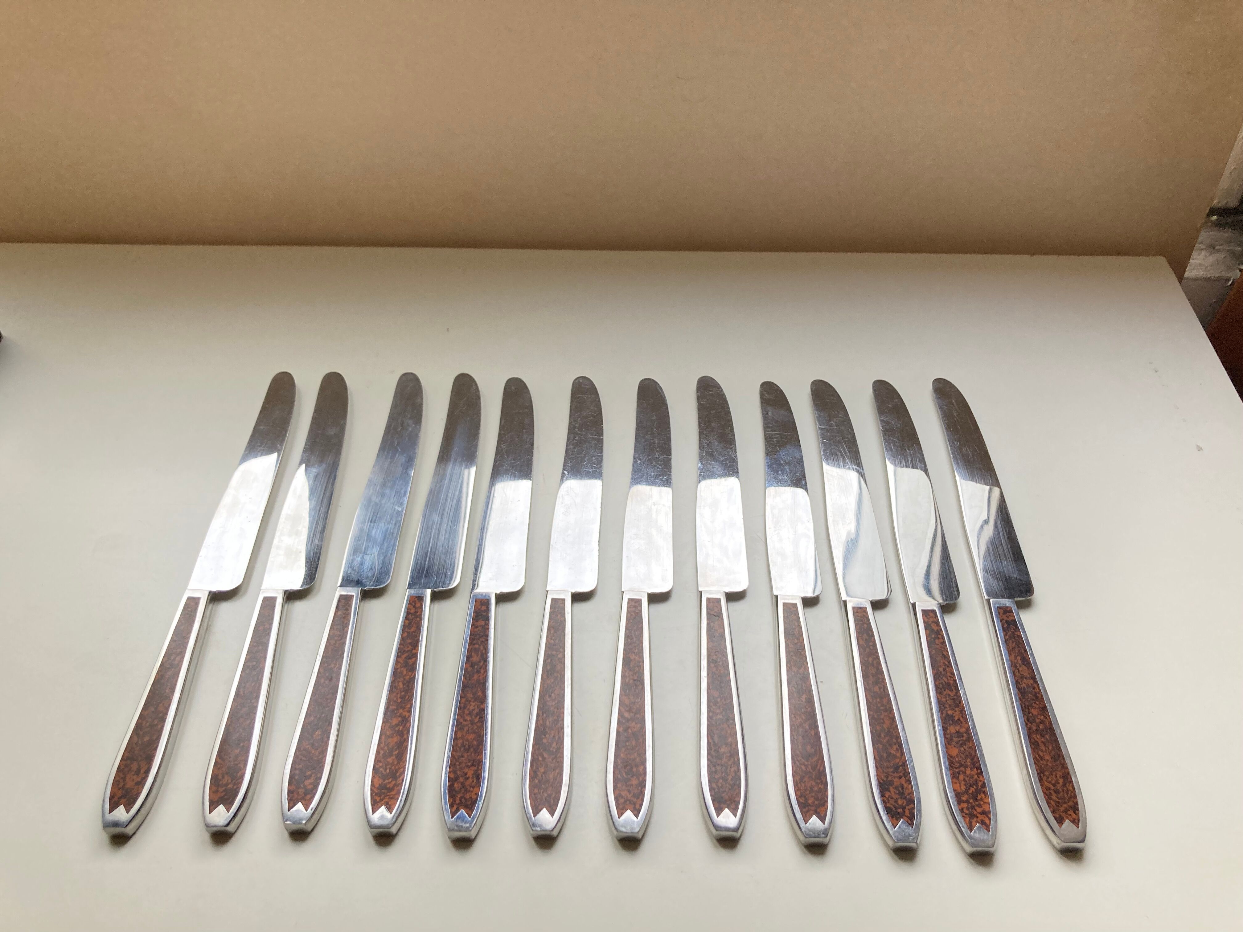 Old box 12 knives Art Deco Bakelite and chromed metal Apollonox