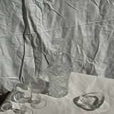 Small cylindrical glass whiskey decanter H:23