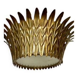 Golden sun ceiling chandelier, metal, glass, 1960