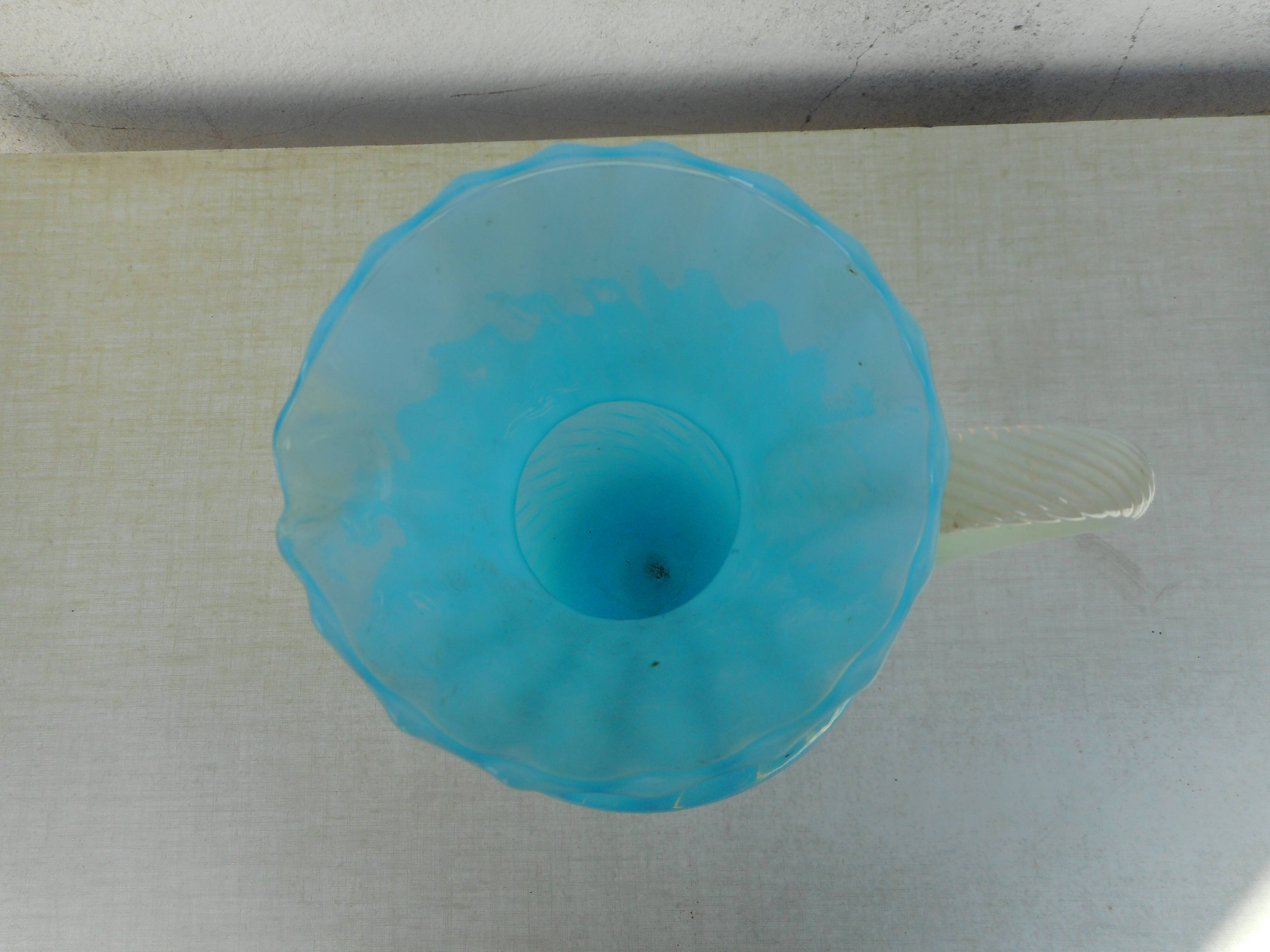 Blue and white opaline pitcher