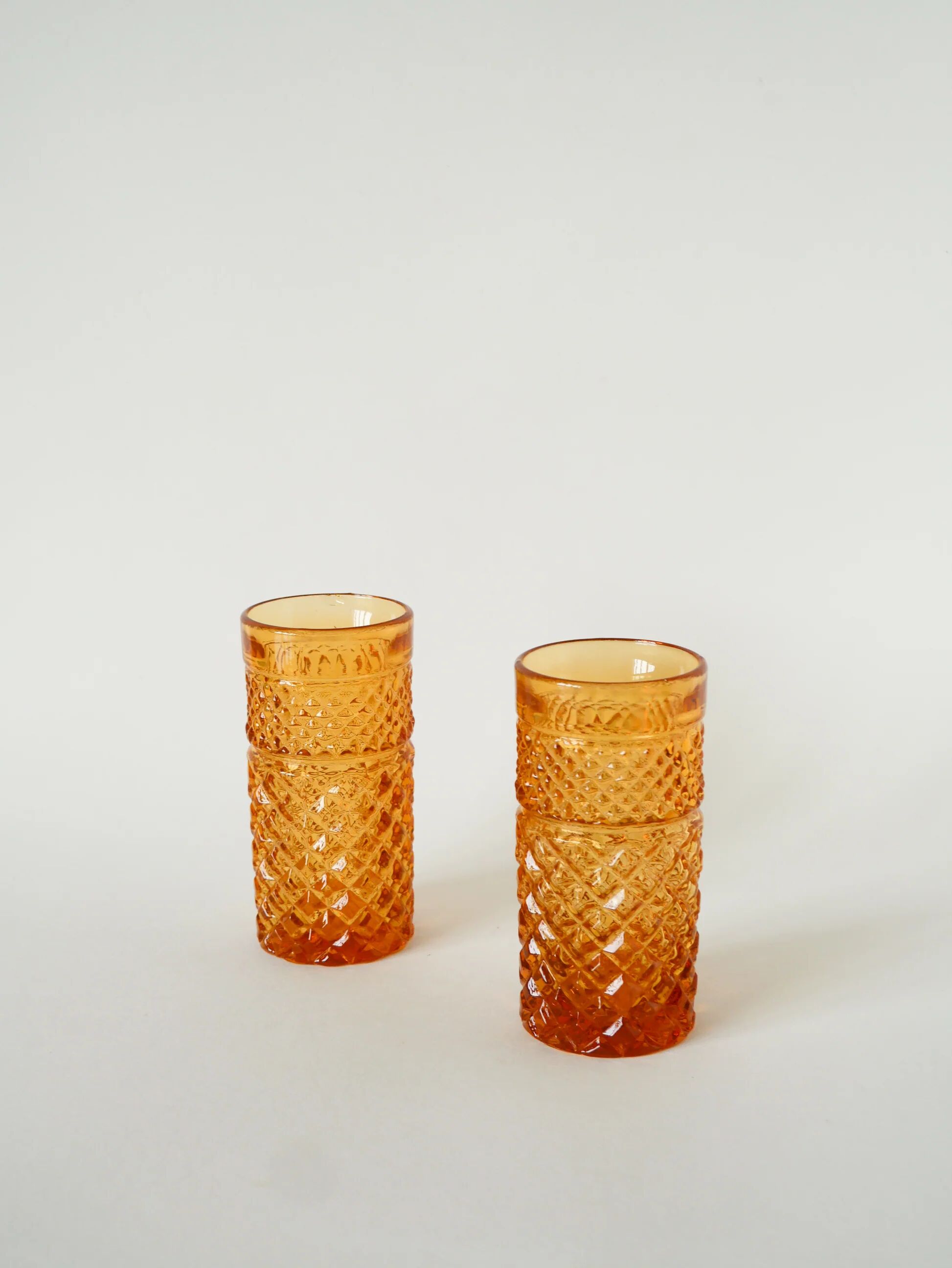 Duo de verres à whisky, ambré, long drink, 1970