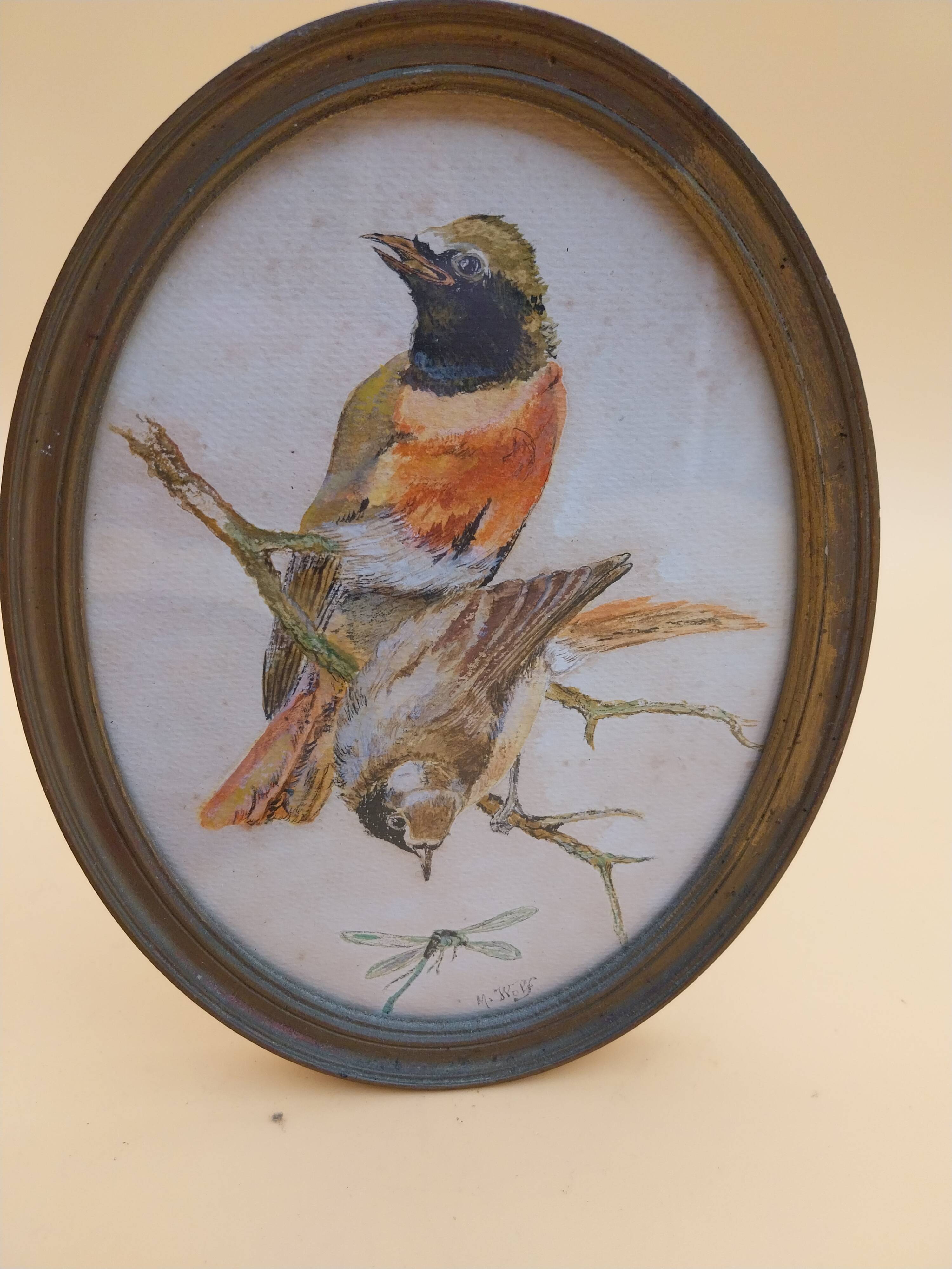 3 tableaux aquarelle peinture oiseaux signé Wolf