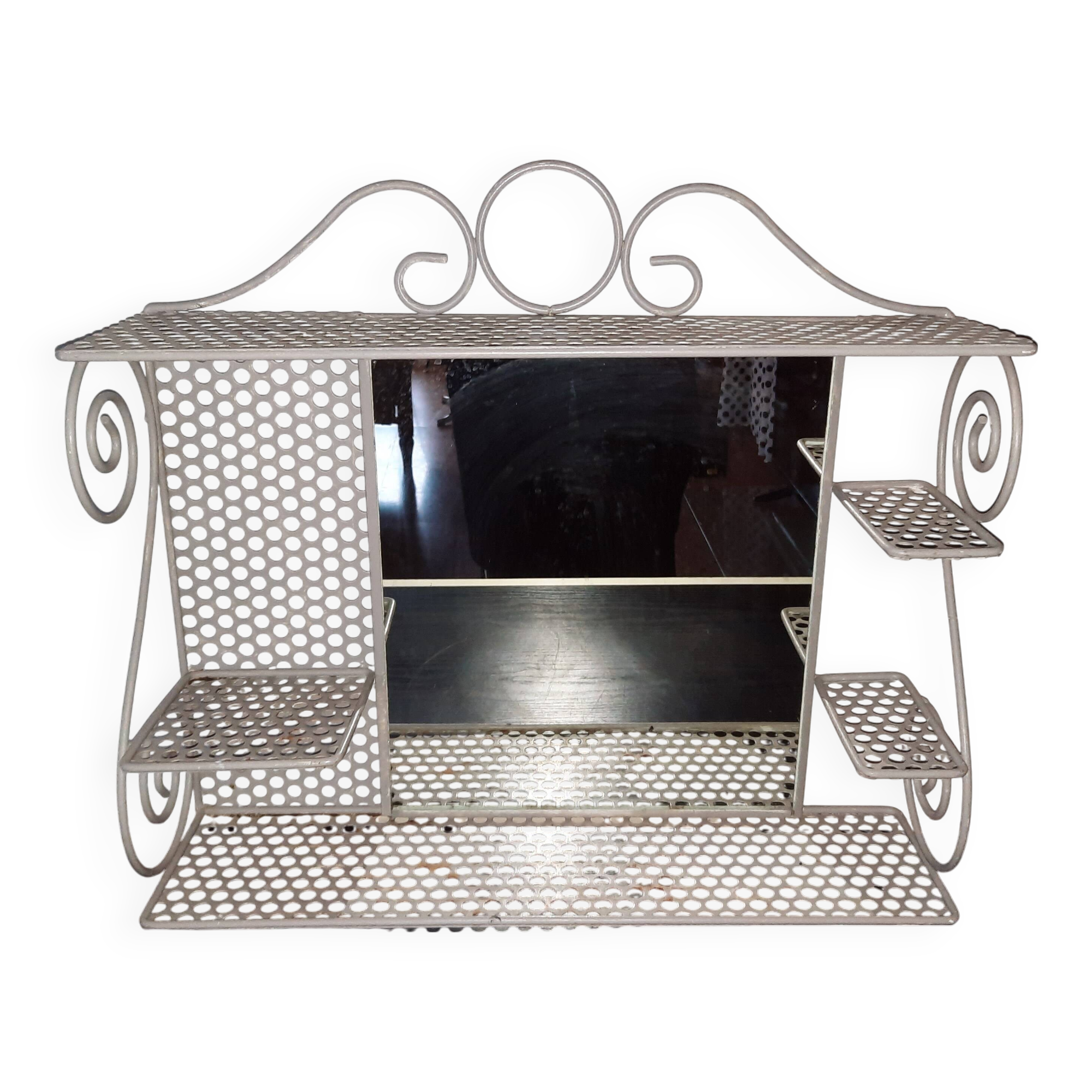 Vintage metal shelf with mirror