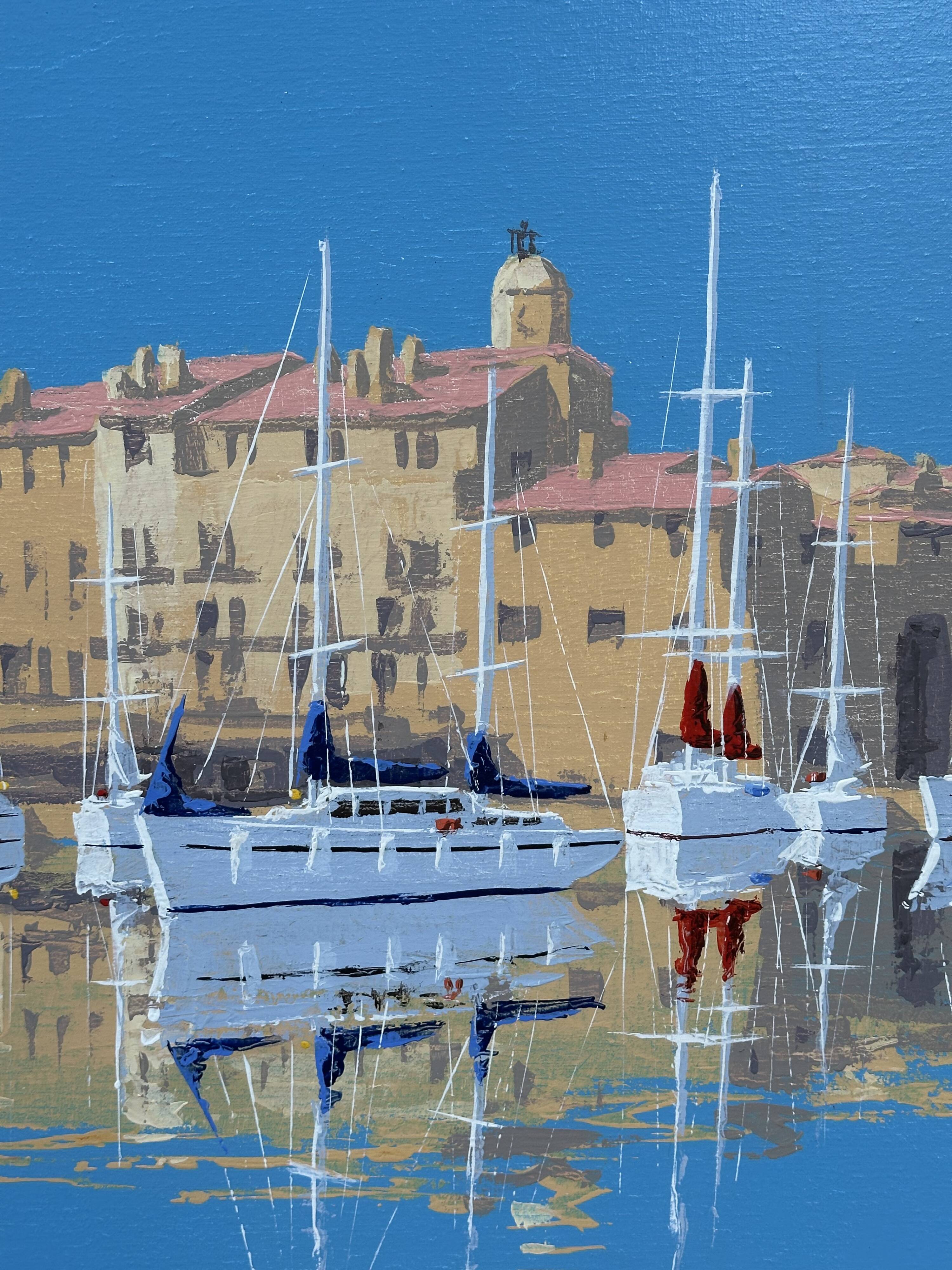Patrick TURION Large Oil Port of Saint TROPEZ 80x80cm Exhibitions